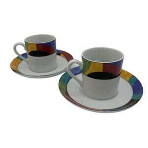 Vintage Mikasa Currents Demitasse Cup and Saucer Sets 4 pieces (2 cup, 2 saucer)